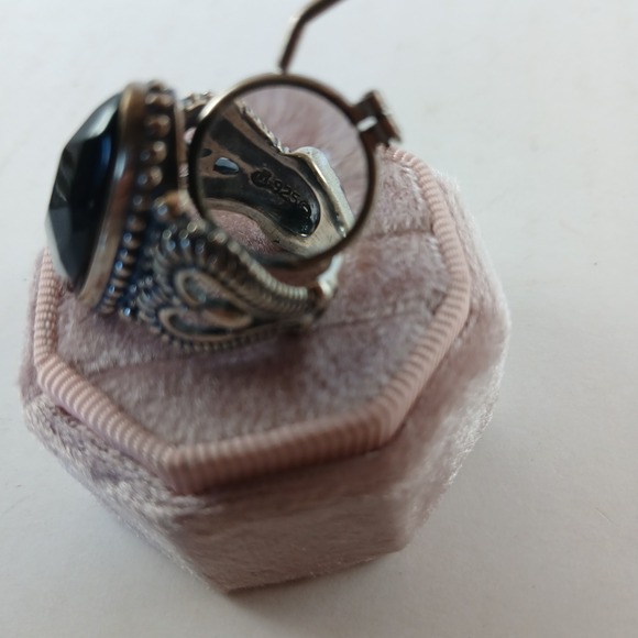 Carolyn Pollack Relios Sterling Silver Ring Size 7 Faceted Onyx Heart Accents - Picture 11 of 16